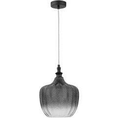 Lampade A Sospensione-Selezionato da Mazzolaluce Lampada a sospensione in vetro rigato fume design contemporaneo