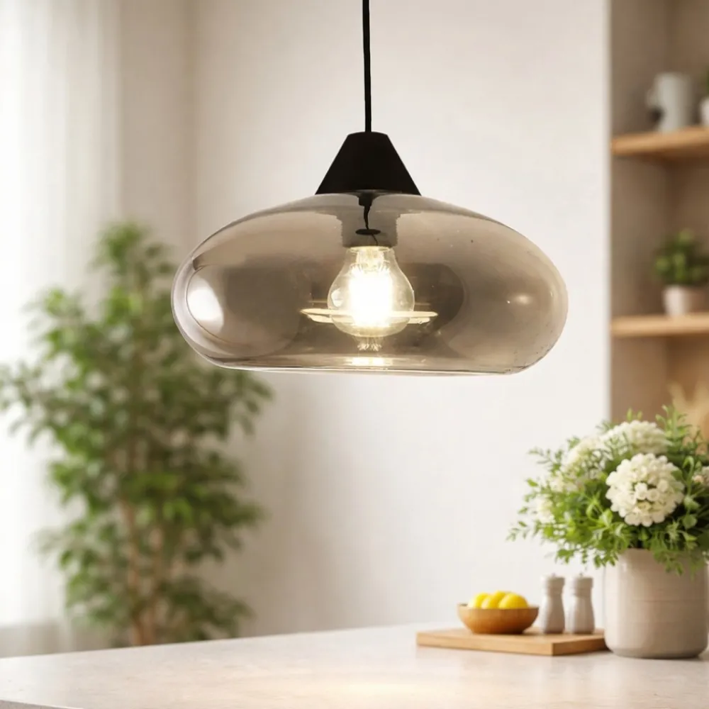 Lampade A Sospensione-Fabas Luce Lampada a sospensione in vetro soffiato fume moderna elea
