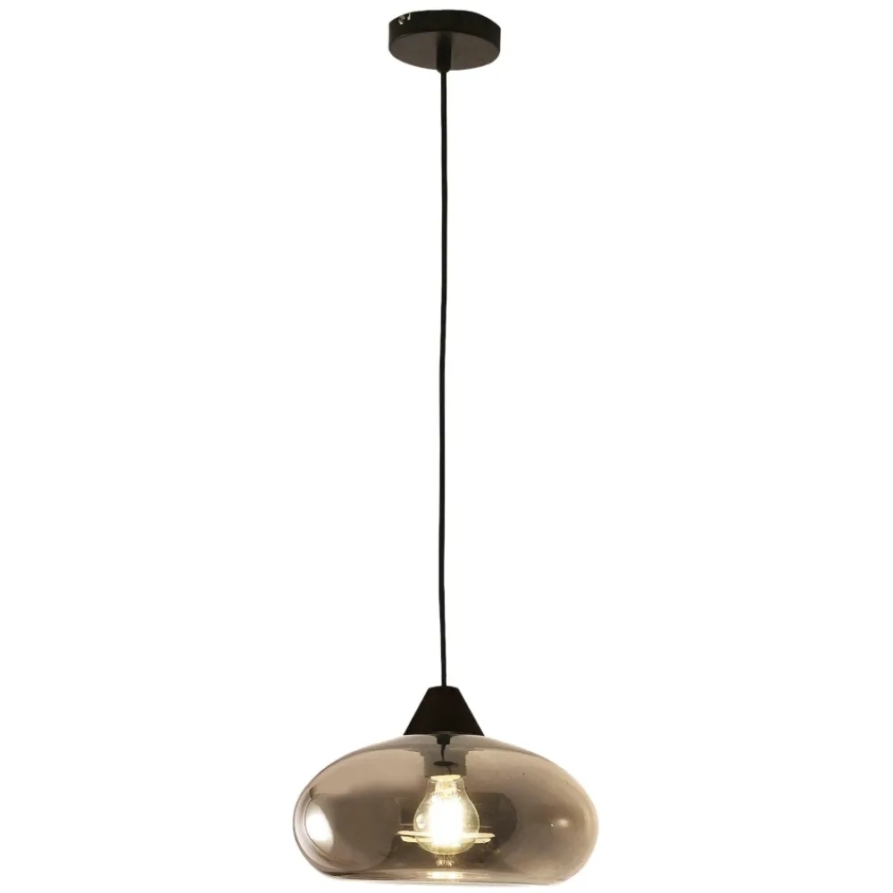 Lampade A Sospensione-Fabas Luce Lampada a sospensione in vetro soffiato fume moderna elea