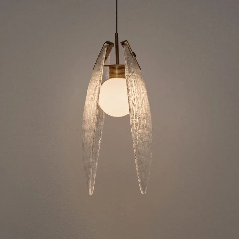 Lampade A Sospensione-Selezionato da Mazzolaluce Lampada a sospensione led conchiglia di vetro l22cm per camera da letto