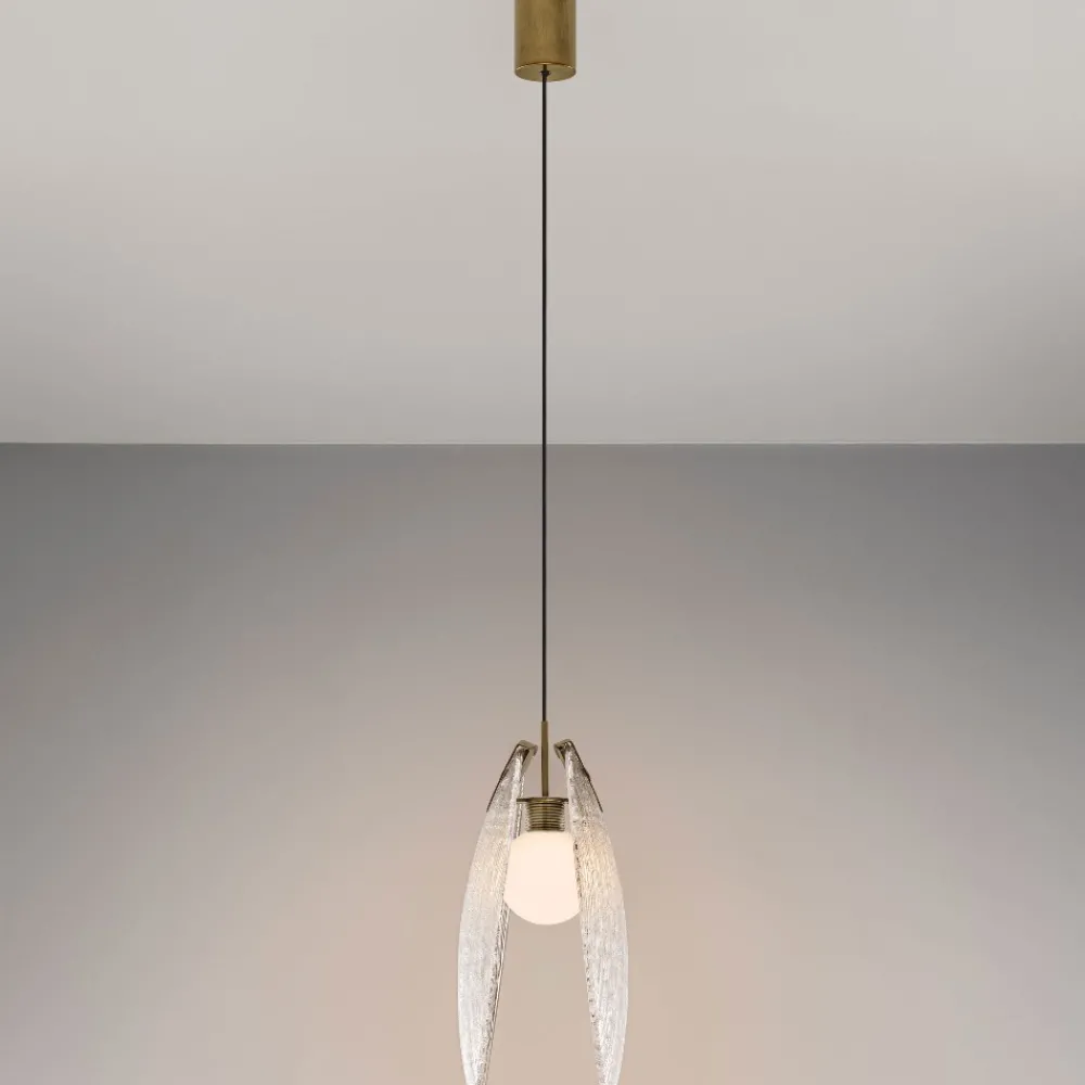 Lampade A Sospensione-Selezionato da Mazzolaluce Lampada a sospensione led conchiglia di vetro l22cm per camera da letto