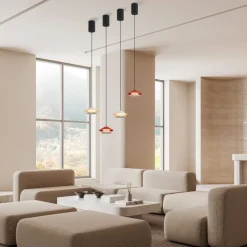 Lampade A Sospensione-Selezionato da Mazzolaluce Lampada a sospensione led doppio cono bianco saliscendi per tavolino