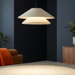 Lampade A Sospensione-Selezionato da Mazzolaluce Lampada a sospensione led doppio cono bianco saliscendi per tavolino