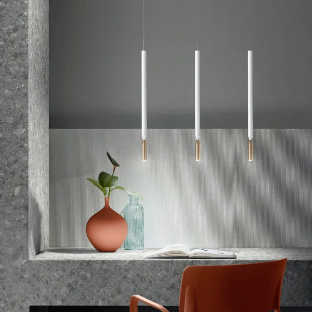 Lampade A Sospensione-Ondaluce Lampada a sospensione led isola cucina so tubic bianco e oro