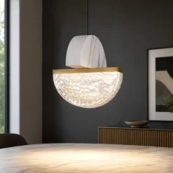 Lampade A Sospensione-Selezionato da Mazzolaluce Lampada a sospensione led marmo bianco vetro design contemporaneo per comodini