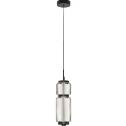 Lampade A Sospensione-Selezionato da Mazzolaluce Lampada a sospensione led nera tubolare in vetro trasparente rigato