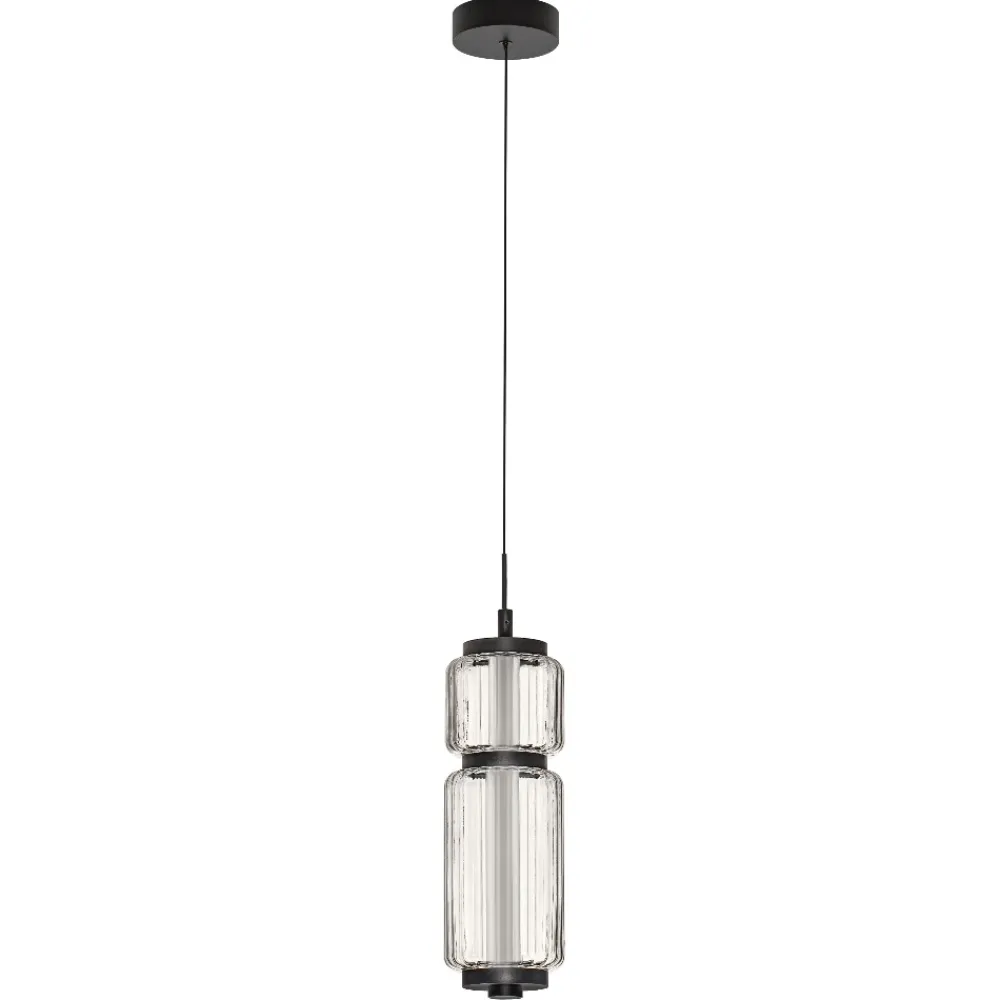 Lampade A Sospensione-Selezionato da Mazzolaluce Lampada a sospensione led nera tubolare in vetro trasparente rigato