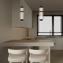 Lampade A Sospensione-Selezionato da Mazzolaluce Lampada a sospensione led nera tubolare in vetro trasparente rigato