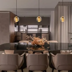 Lampade A Sospensione-Selezionato da Mazzolaluce Lampada a sospensione led oro sfera vetro soffiato design