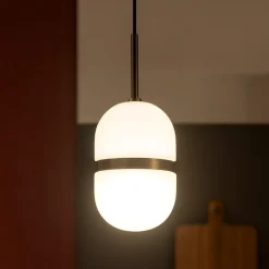 Lampade A Sospensione-Miloox Lampada a sospensione domu vetro bianco dettagli bronzo