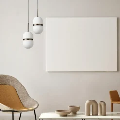 Lampade A Sospensione-Miloox Lampada a sospensione domu vetro bianco dettagli bronzo