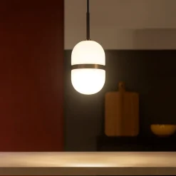 Lampade A Sospensione-Miloox Lampada a sospensione domu vetro bianco dettagli bronzo