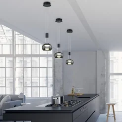 Lampade A Sospensione-Selezionato da Mazzolaluce Lampada a sospensione nero vetro fumè led 8w 3000k dimmerabile per isola