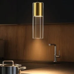 Lampade A Sospensione-Selezionato da Mazzolaluce Lampada a sospensione oro cilindro in vetro trasparente