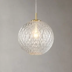 Lampade A Sospensione-Selezionato da Mazzolaluce Lampada a sospensione oro sfera 30 cm di vetro trasparente rigato contemporaneo