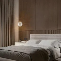 Lampade A Sospensione-Selezionato da Mazzolaluce Lampada a sospensione oro sfera ondulata trasparente led 3000k per comodini camera da letto