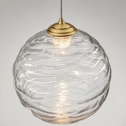 Lampade A Sospensione-Selezionato da Mazzolaluce Lampada a sospensione oro sfera ondulata trasparente led 3000k per comodini camera da letto