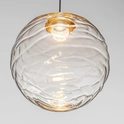 Lampade A Sospensione-Selezionato da Mazzolaluce Lampada a sospensione oro sfera ondulata trasparente led 3000k per comodini camera da letto