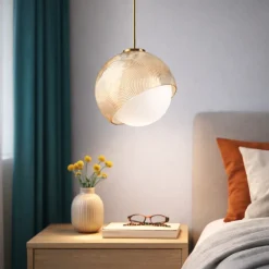 Lampade A Sospensione-Ideal Lux Lampada a sospensione per comodino letto vetro ottone bloom sp1 d22