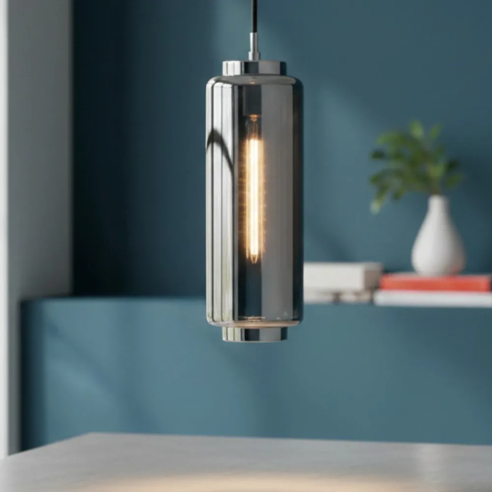 Lampade A Sospensione-Selezionato da Mazzolaluce Lampada a sospensione per cucina cilindro vetro cromo grafite
