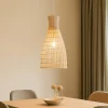 Lampade A Sospensione-Selezionato da Mazzolaluce Lampada a sospensione rattan naturale bianco cono 24cm per isola cucina