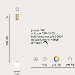 Lampade A Sospensione-Ondaluce Lampada a sospensione santos oro sfera vetro bianco led 7w 3000k