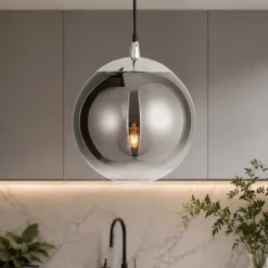 Lampade A Sospensione-Selezionato da Mazzolaluce Lampada a sospensione sfera 20 cm boccia di vetro cromo specchiato