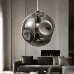 Lampade A Sospensione-Selezionato da Mazzolaluce Lampada a sospensione sfera di vetro martellato fume 30 cm design moderna