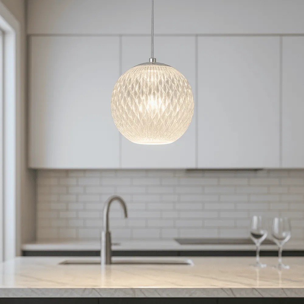 Lampade A Sospensione-Selezionato da Mazzolaluce Lampada a sospensione sfera vetro decorato argento led 3200k