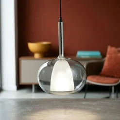 Lampade A Sospensione-Fabas Luce Lampada a sospensione sfera vetro fume edolo
