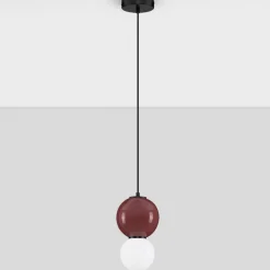 Lampade A Sospensione-Selezionato da Mazzolaluce Lampada a sospensione sfera vetro porcellana bordeaux