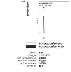 Lampade A Sospensione-Ondaluce Lampada a sospensione so exagon bianca led 5w 3000k esagonale