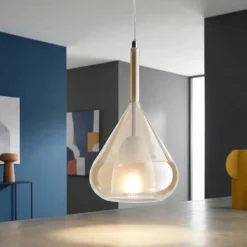 Lampade A Sospensione-Fabas Luce Lampada a sospensione vetro ambra design lila