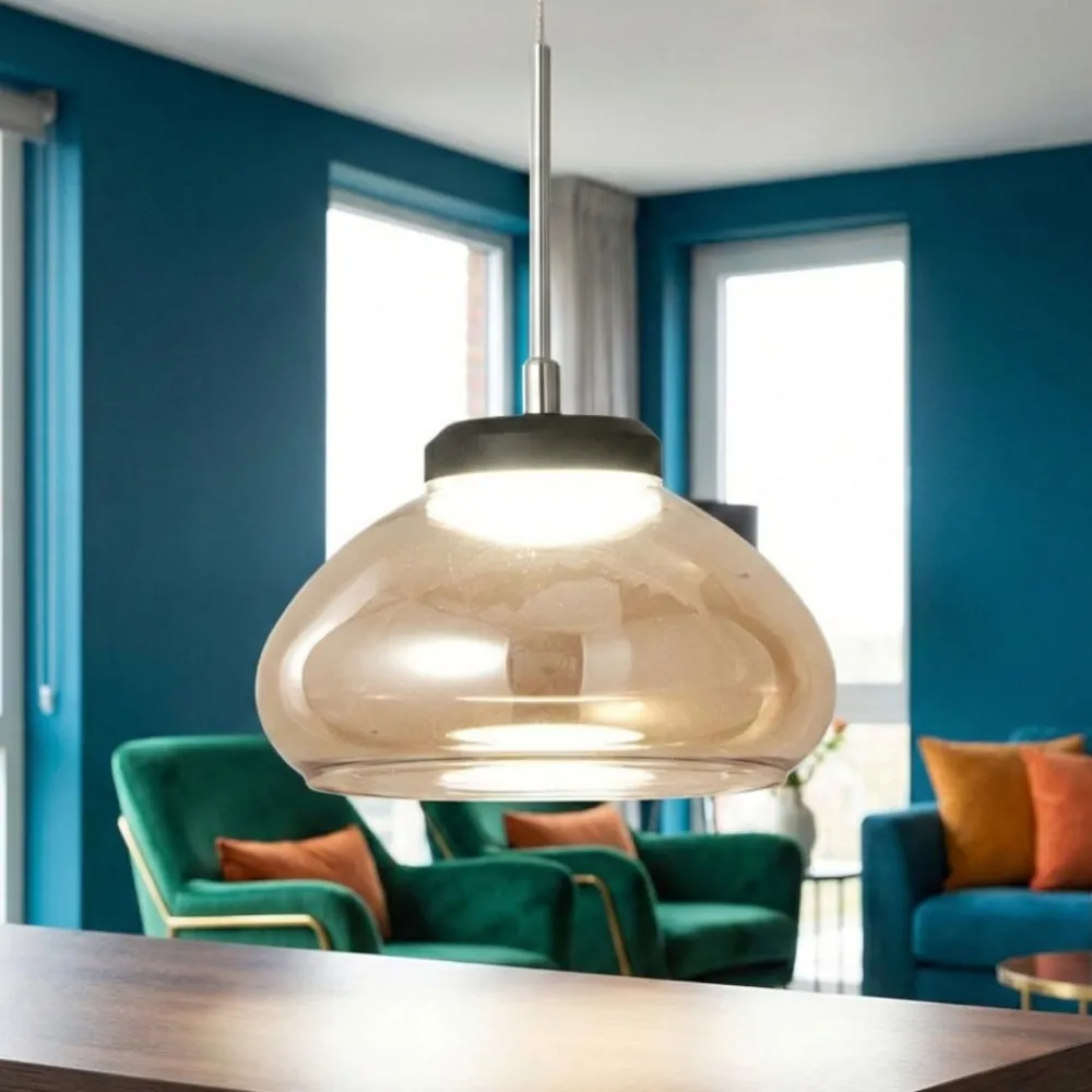 Lampade A Sospensione-Fabas Luce Lampada a sospensione vetro ambra arabella