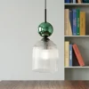 Lampade A Sospensione-Selezionato da Mazzolaluce lampada a sospensione vetro ambra rigato sfera verde lucido