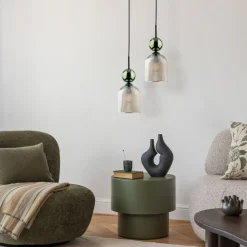 Lampade A Sospensione-Selezionato da Mazzolaluce lampada a sospensione vetro ambra rigato sfera verde lucido