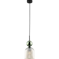 Lampade A Sospensione-Selezionato da Mazzolaluce lampada a sospensione vetro ambra rigato sfera verde lucido