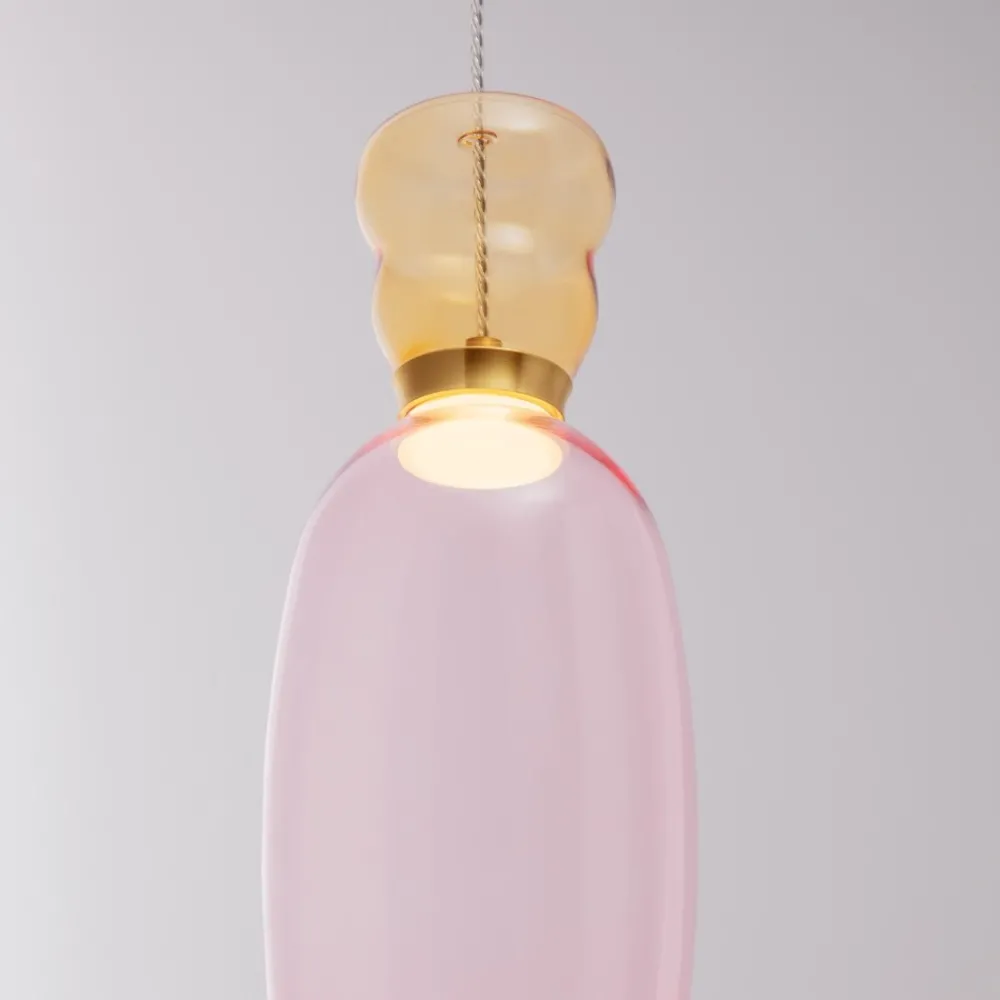 Lampade A Sospensione-Selezionato da Mazzolaluce Lampada a sospensione vetro giallo rosa moderna led 9w 3000k