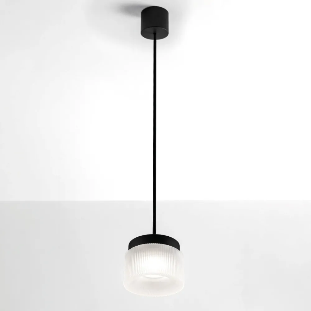 Lampade A Sospensione-Vivida International Lampada a sospensione vivida pilastro vetro rigato bianco satinato