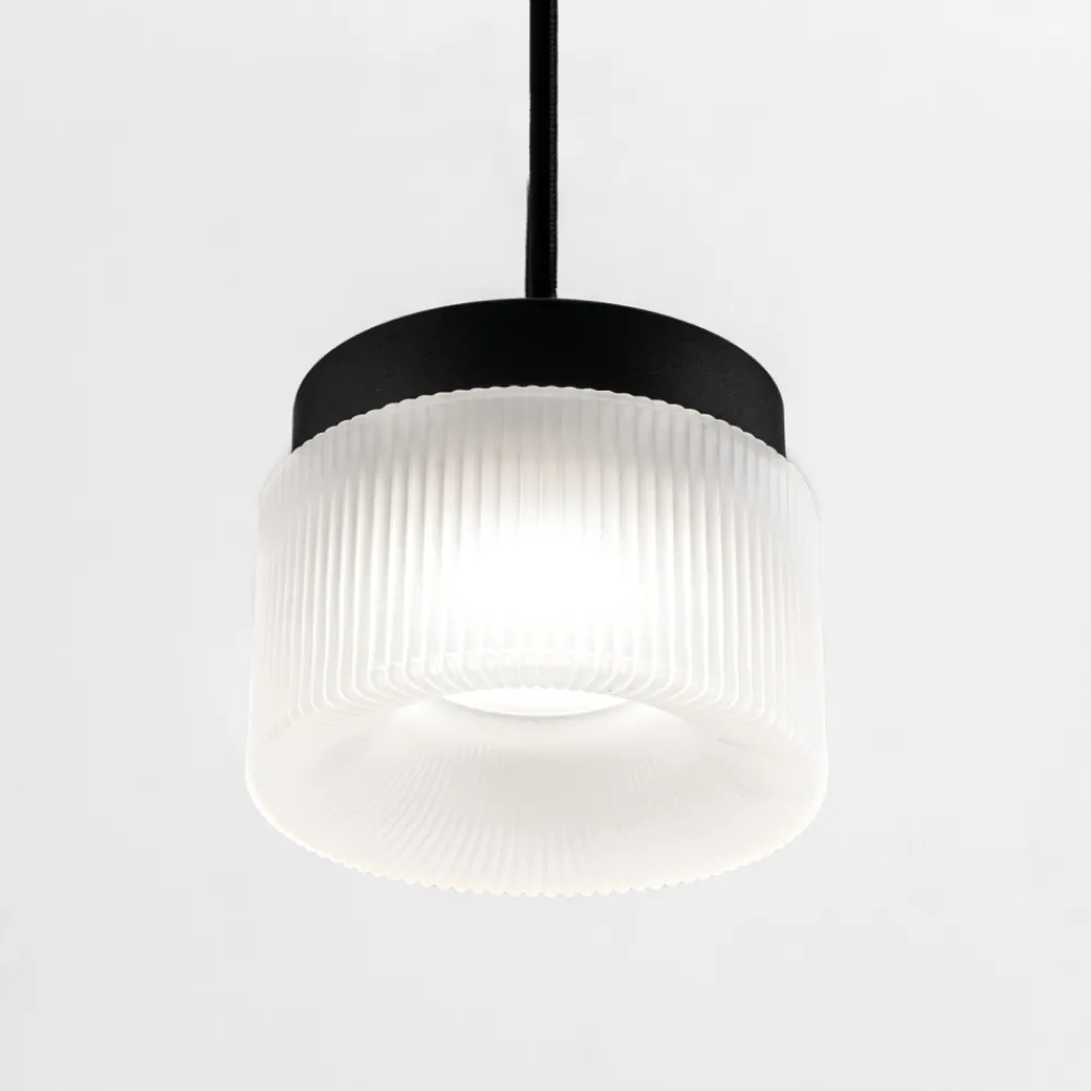 Lampade A Sospensione-Vivida International Lampada a sospensione vivida pilastro vetro rigato bianco satinato