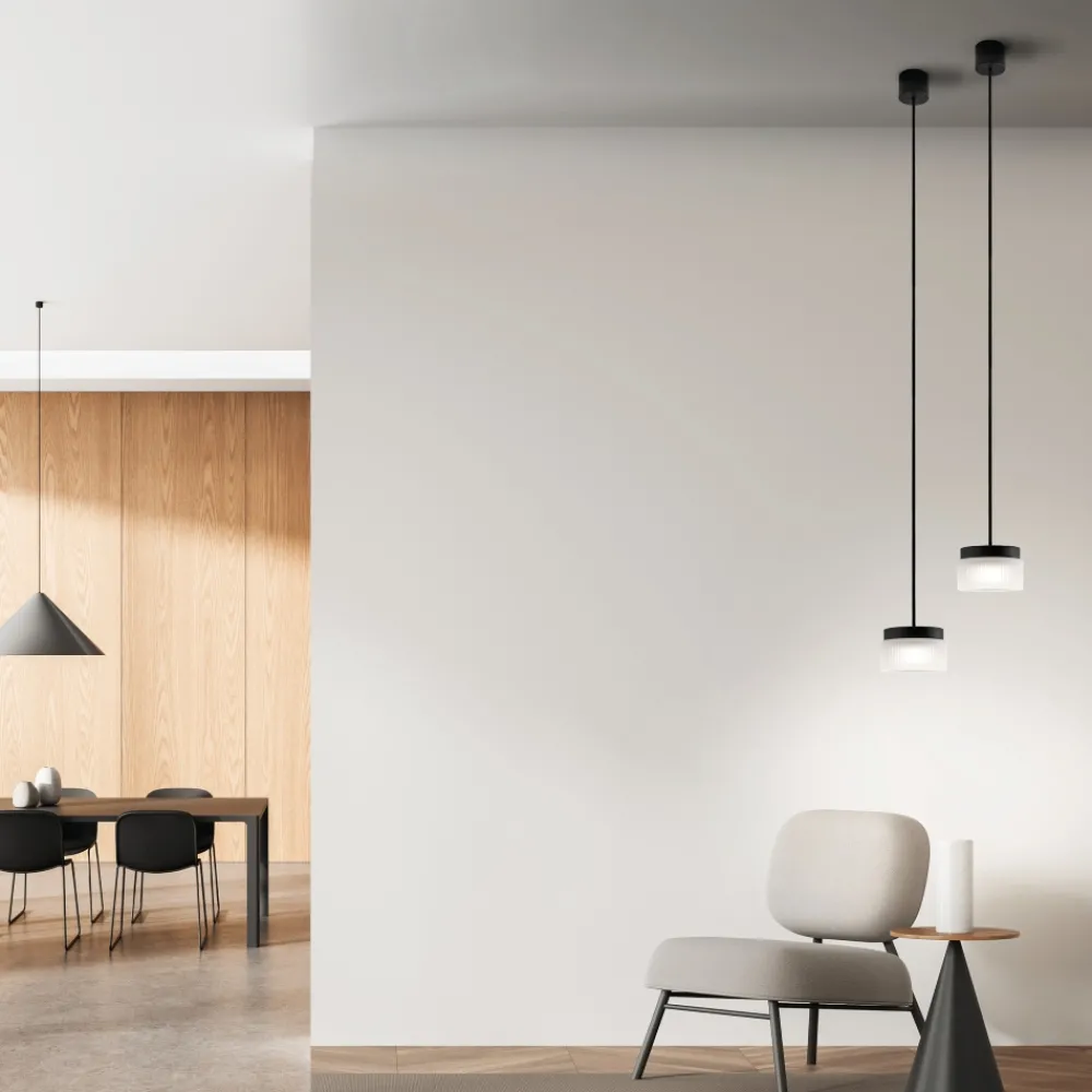 Lampade A Sospensione-Vivida International Lampada a sospensione vivida pilastro vetro rigato bianco satinato