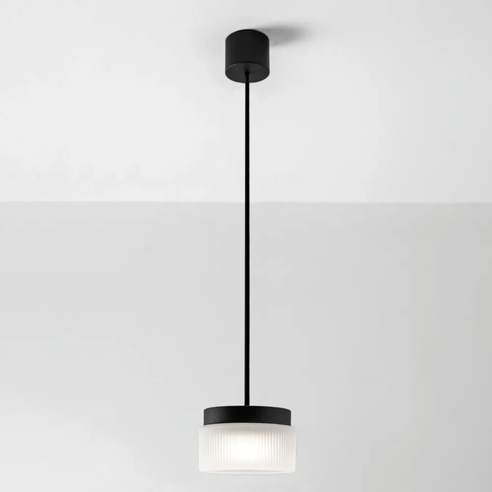 Lampade A Sospensione-Vivida International Lampada a sospensione vivida pilastro vetro rigato bianco satinato