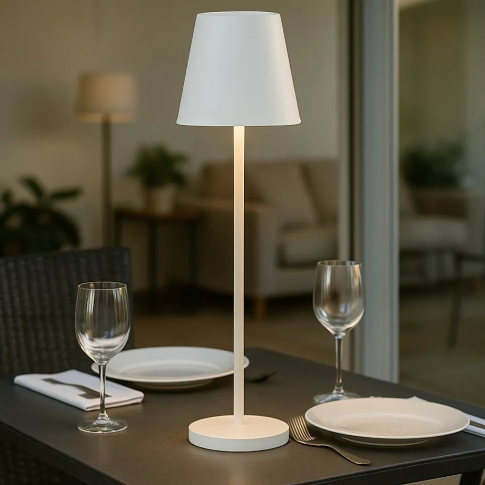 Lampade Da Tavolino Esterno-Perenz Illuminazione Lampada bianca h39cm portatile da tavolino per ristoranti diva perenz
