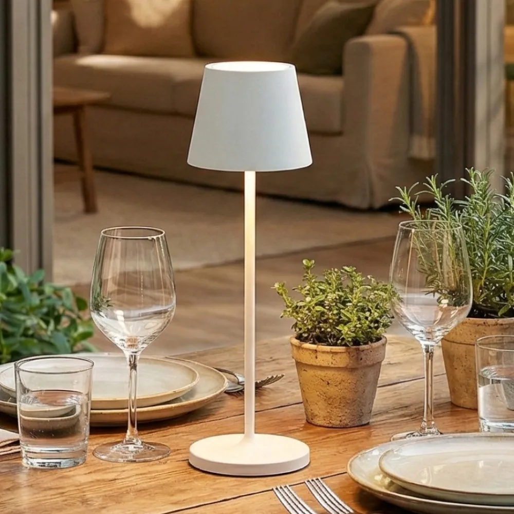 Lampade Da Tavolino Esterno-Perenz Illuminazione Lampada bianca h39cm portatile da tavolino per ristoranti diva perenz