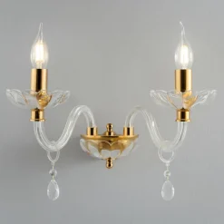 Applique Da Parete-Ondaluce Lampada 2 bracci di cristallo trasparente oro brigida