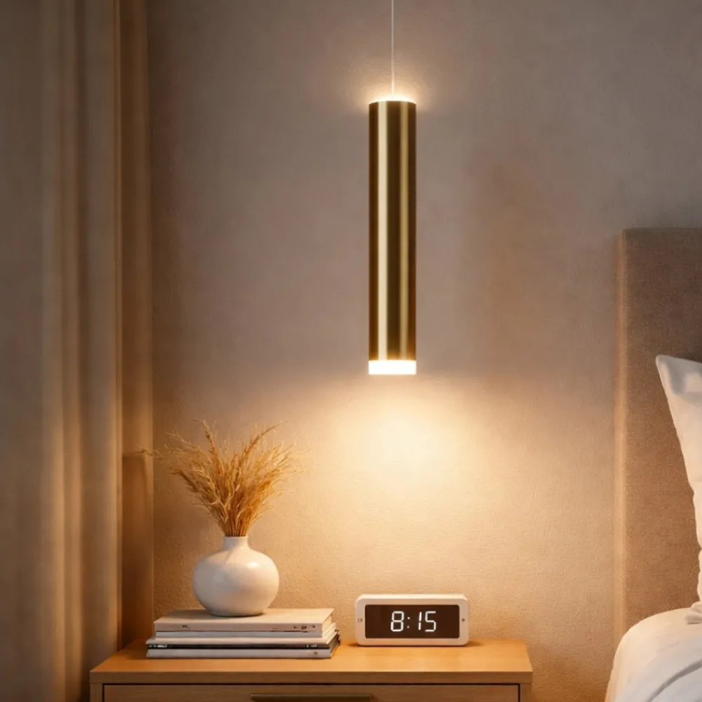 Lampade A Sospensione-Fabas Luce Lampada cilindro a sospensione oro nero per comodini prado