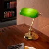 Lampade Da Tavolo-Eglo Lampada classica da scrivania churchill ottone vetro verde con cordicella banker