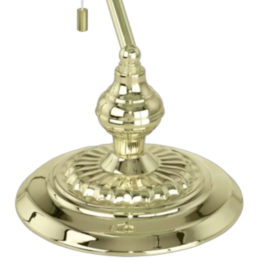 Lampade Da Tavolo-Eglo Lampada classica da scrivania churchill ottone vetro verde con cordicella banker
