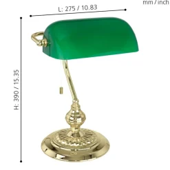 Lampade Da Tavolo-Eglo Lampada classica da scrivania churchill ottone vetro verde con cordicella banker