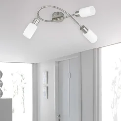 Plafoniere Moderne-Selezionato da Mazzolaluce Lampada con 3 faretti led orientabili vetro bianco